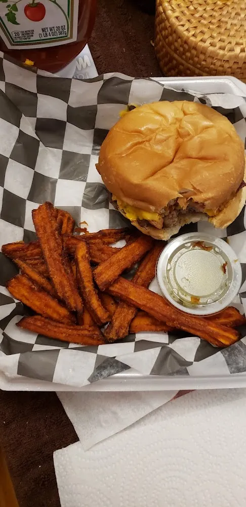 Bacon Cheeseburger with Sweet Potato Fries