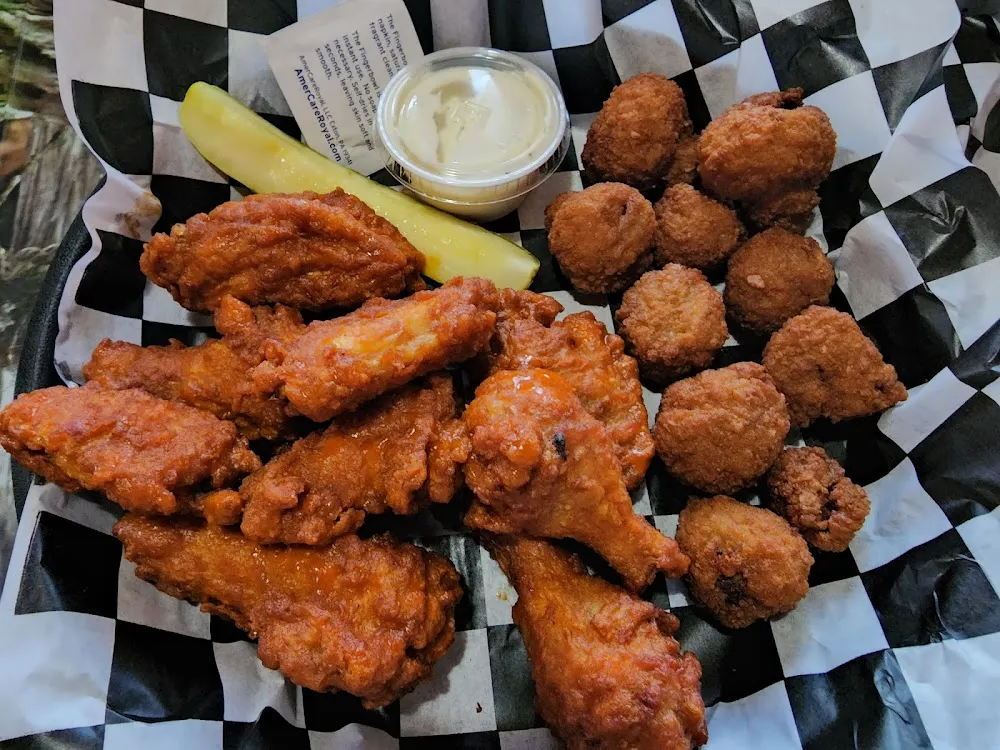 Fried Mushrooms and Buffalo Wings